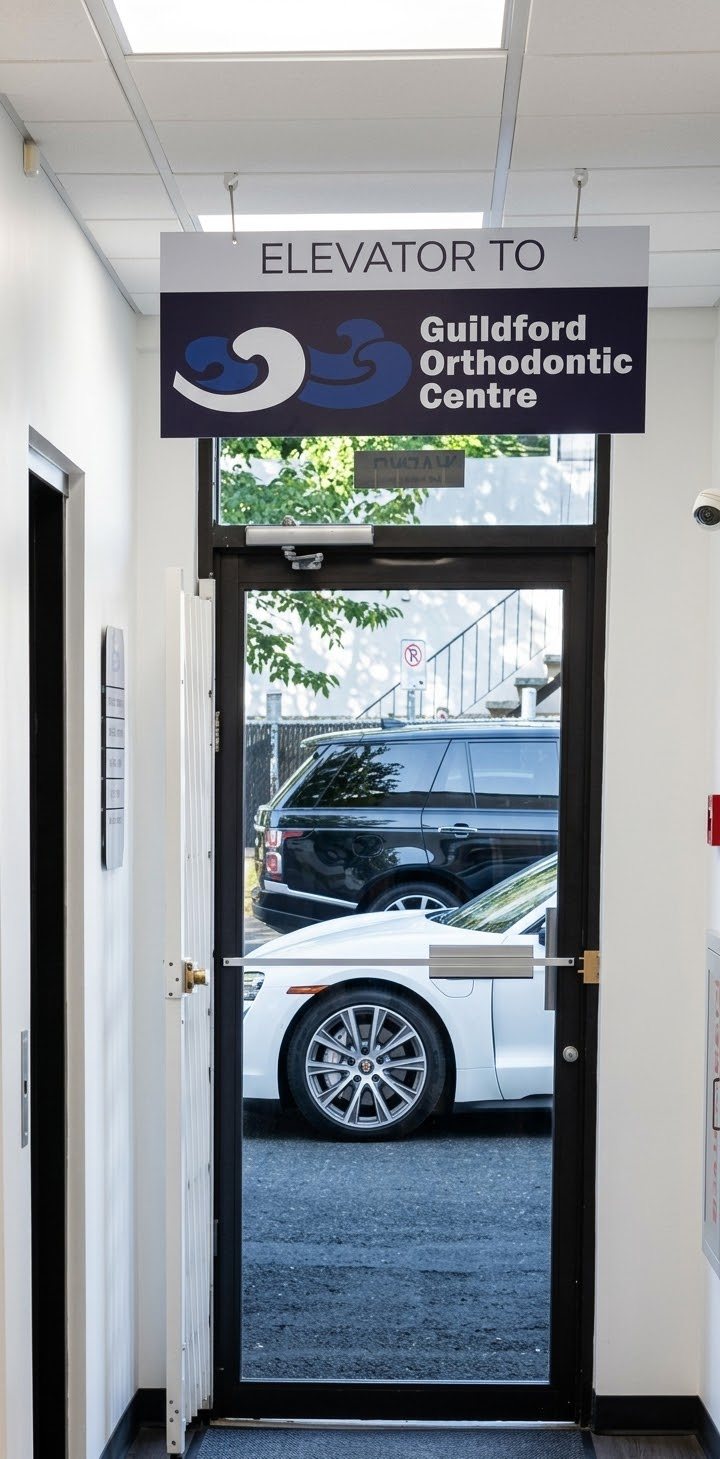 Elevator access entrance for Guildford Orthodontic Centre in Surrey.