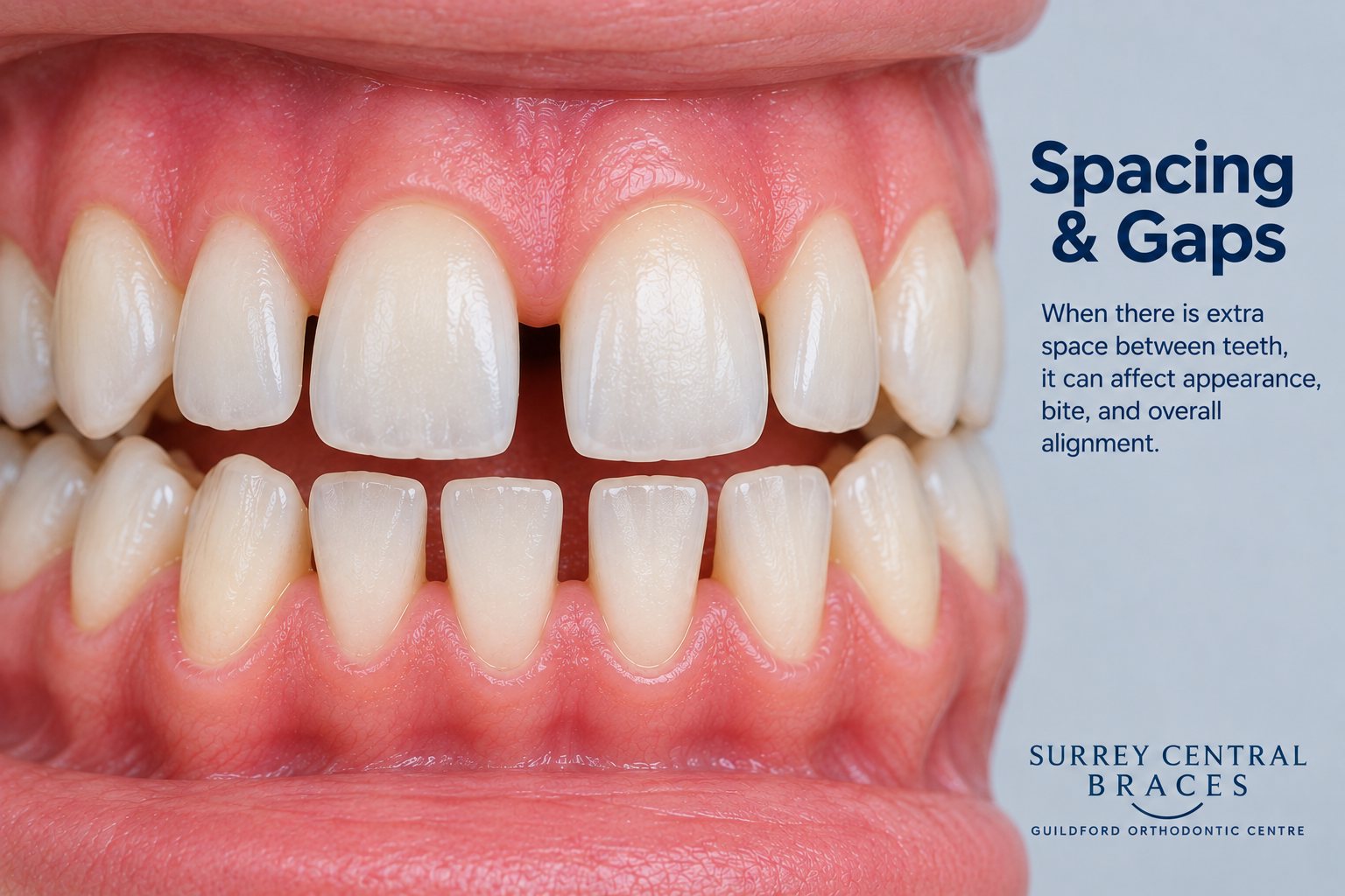 Orthodontic infographic showing spacing and gaps between the upper and lower front teeth.