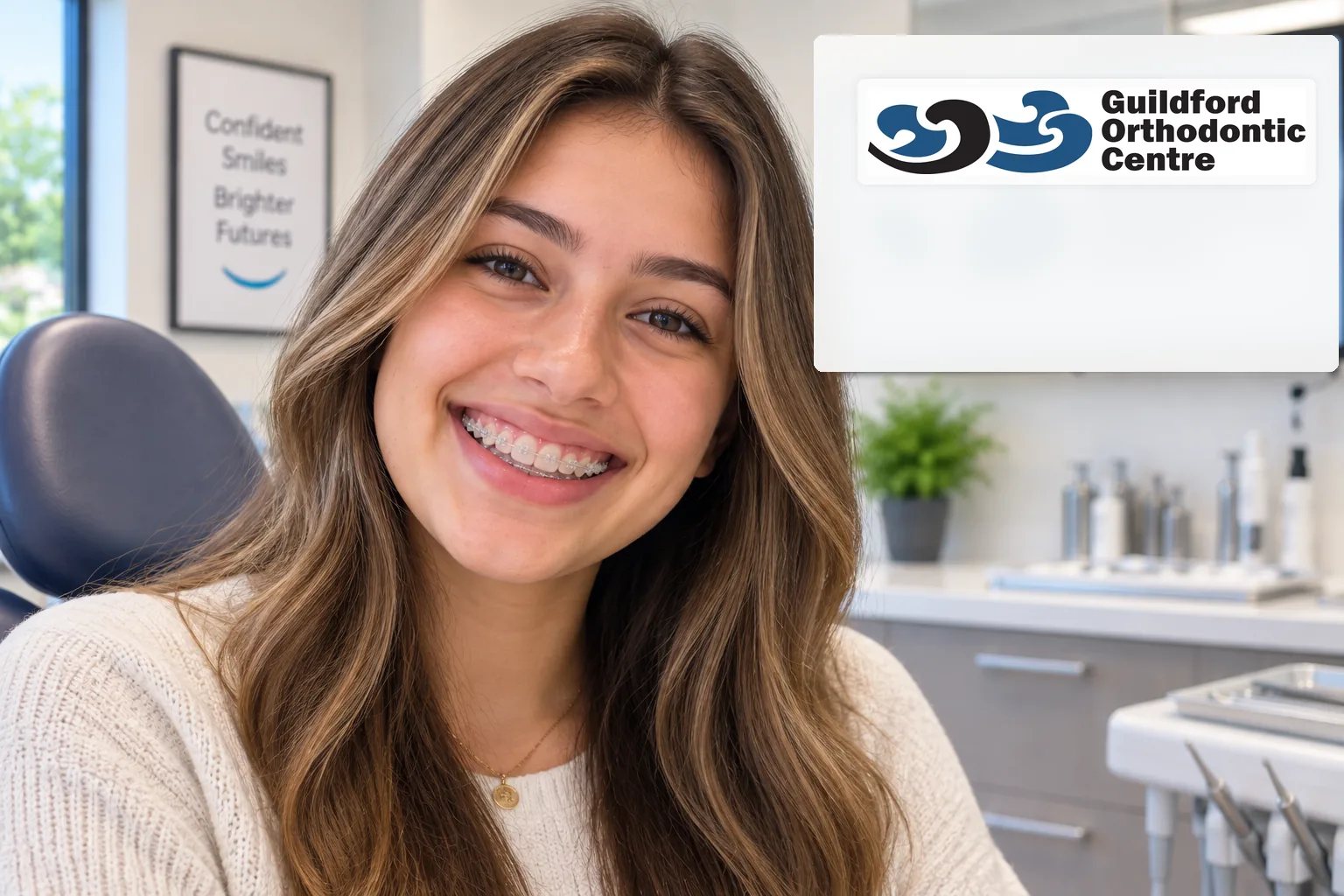 Young patient smiling with discreet clear ceramic braces.